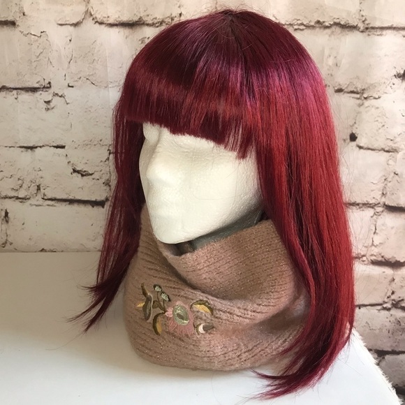 ZARA infinity knit scarf Tan with embroidery design One Size - Picture 8 of 11